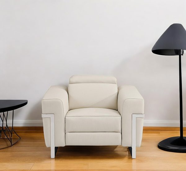41" Beige Italian Leather Power Recliner Chair - Image 2