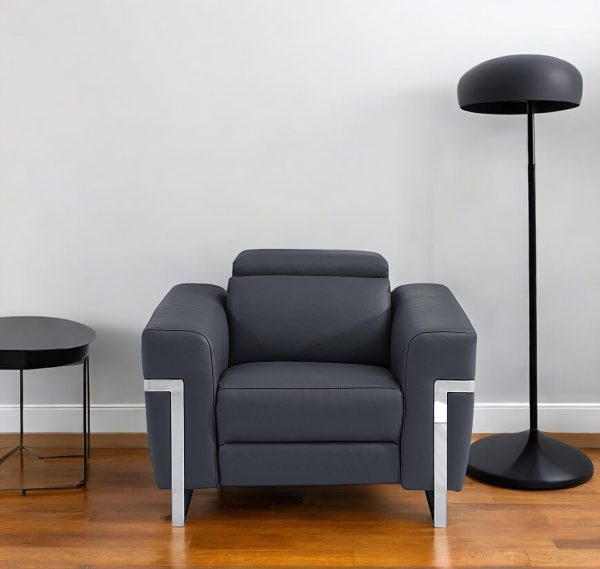 41" Dark Gray Italian Leather Power Recliner Chair - Image 2