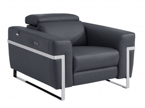 41" Dark Gray Italian Leather Power Recliner Chair - Image 3