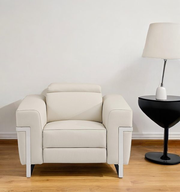 41" Beige Italian Leather Power Recliner Chair - Image 2