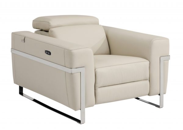 41" Beige Italian Leather Power Recliner Chair - Image 3