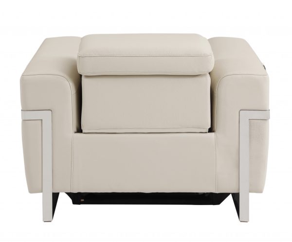 41" Beige Italian Leather Power Recliner Chair - Image 4