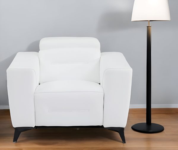 41" White Italian Leather Power Recliner Chair - Image 2