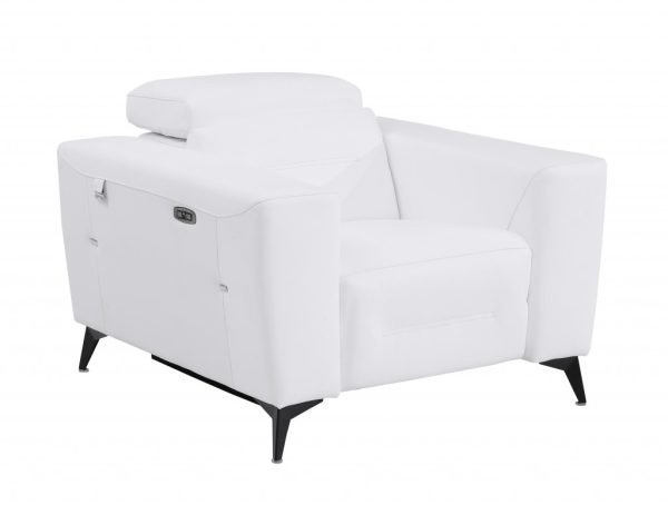 41" White Italian Leather Power Recliner Chair - Image 3