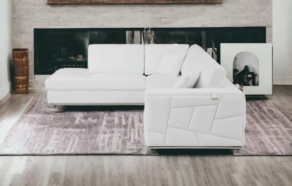 White Italian Leather Reclining L Shaped Two Piece Corner Sectional - Image 2