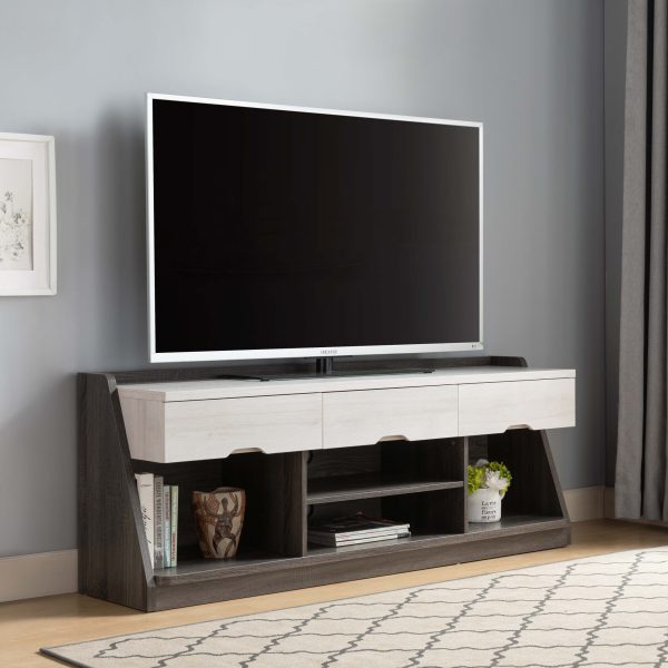 62" White Oak & Distressed Grey Particle Board Cabinetenclosed Storage TV Stand - Image 4