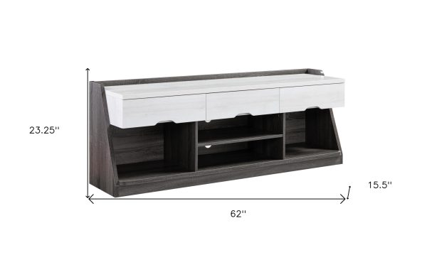 62" White Oak & Distressed Grey Particle Board Cabinetenclosed Storage TV Stand - Image 3