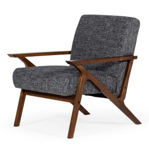 24" Grey And Walnut Solid Color Arm Chair