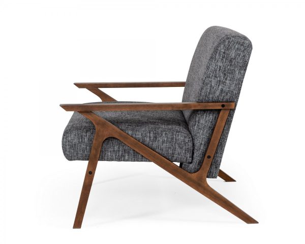 24" Grey And Walnut Solid Color Arm Chair - Image 3