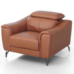 42" Brown Genuine Leather And Silver Solid Color Lounge Chair