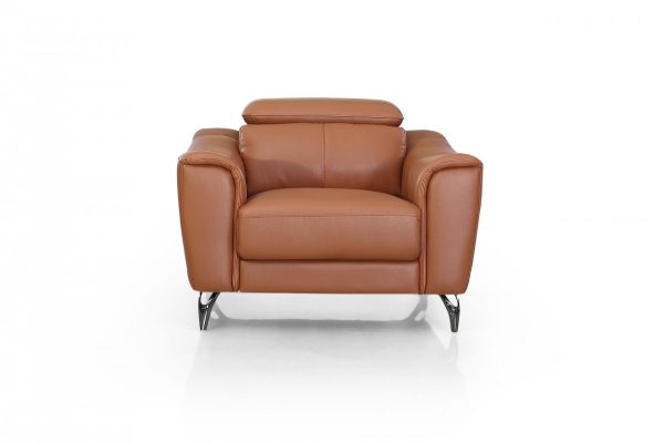 42" Brown Genuine Leather And Silver Solid Color Lounge Chair - Image 2