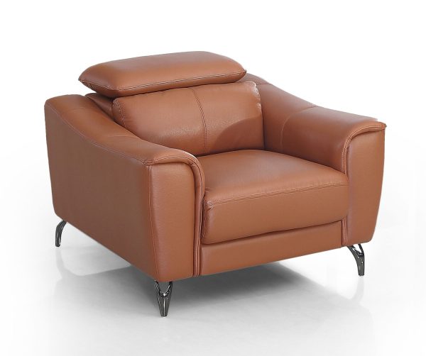 42" Brown Genuine Leather And Silver Solid Color Lounge Chair - Image 4