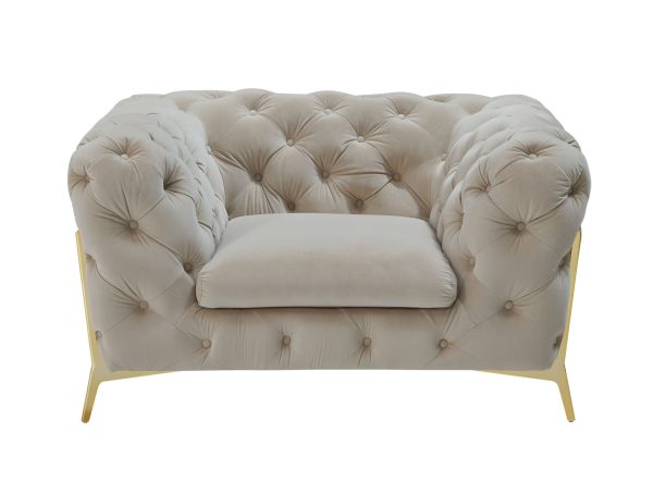 50" Beige Tufted Velvet And Gold Solid Color Lounge Chair - Image 2