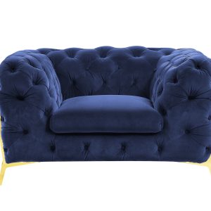 50" Blue Tufted Velvet And Gold Solid Color Lounge Chair