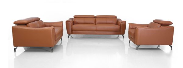 Three Piece Brick Red Genuine Leather Six Person Seating Set - Image 4