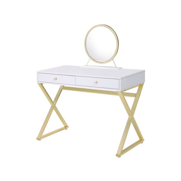 31" White & Gold Finish Round Dresser Mirror - Image 3