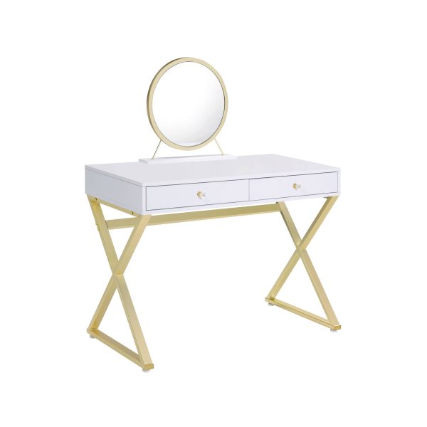 31" White & Gold Finish Round Dresser Mirror - Image 2