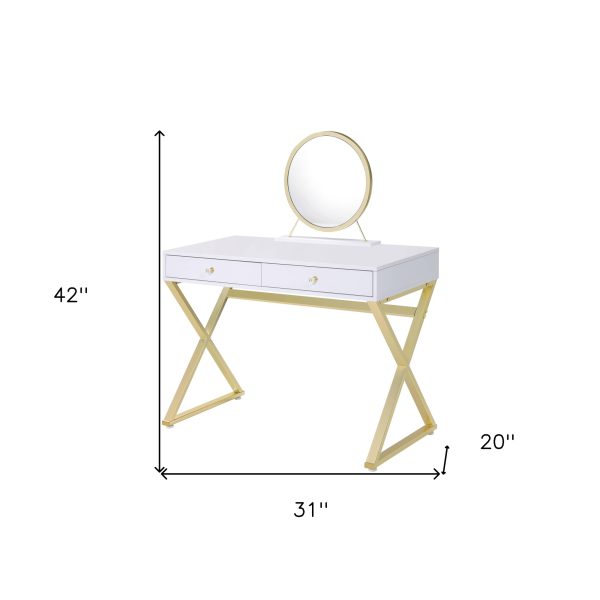 31" White & Gold Finish Round Dresser Mirror - Image 4