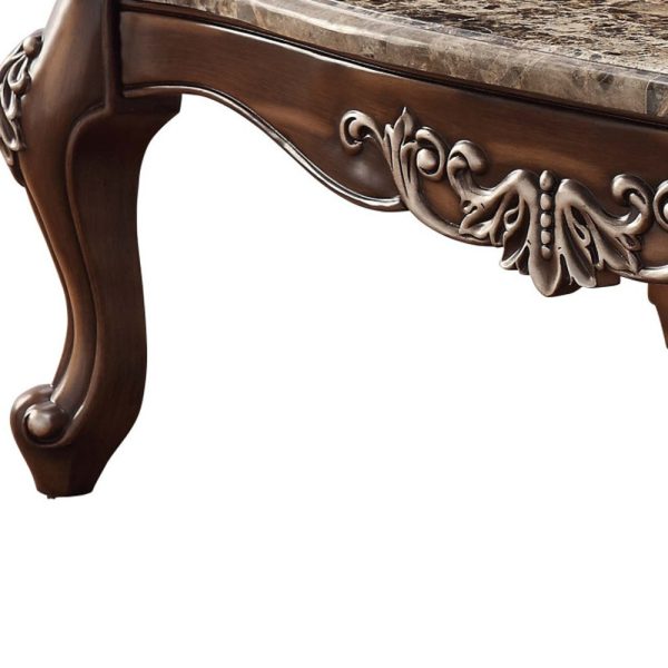 57" Brown And Oak Faux Marble And Solid And Manufactured Wood Coffee Table - Image 4