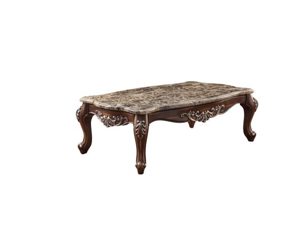 57" Brown And Oak Faux Marble And Solid And Manufactured Wood Coffee Table - Image 3
