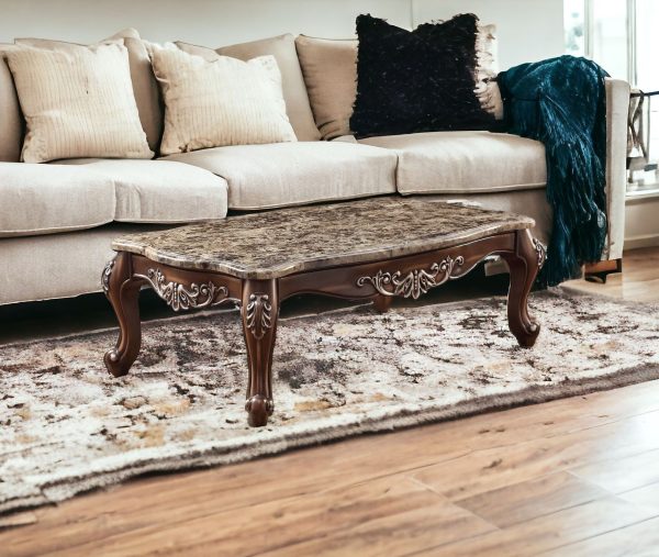 57" Brown And Oak Faux Marble And Solid And Manufactured Wood Coffee Table - Image 2