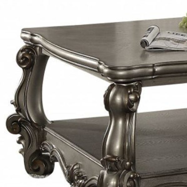 59" Gray Polyresin Coffee Table With Shelf - Image 3