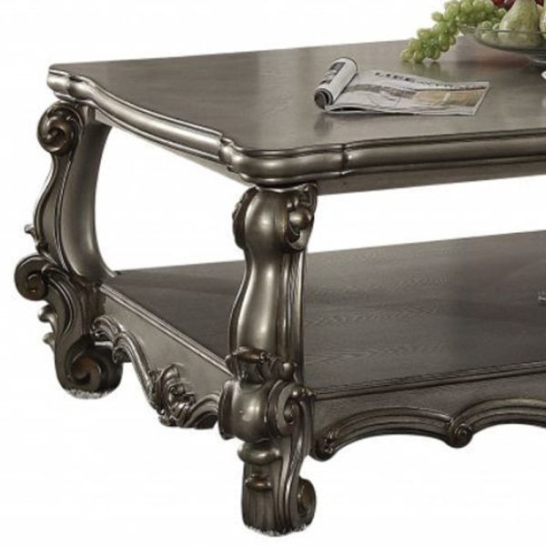 59" Gray Polyresin Coffee Table With Shelf - Image 4