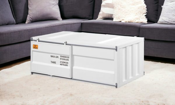 47" White Iron Cargo Container Style Coffee Table with Storage - Image 2