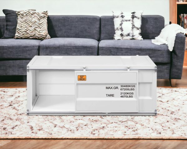47" White Iron Cargo Container Style Coffee Table with Storage - Image 3