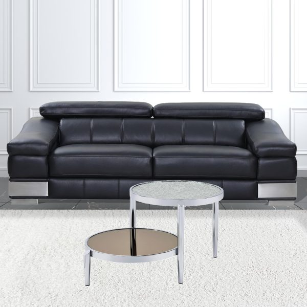 37" Chrome And Silver Mirrored Two Tier Round Mirrored Coffee Table - Image 3