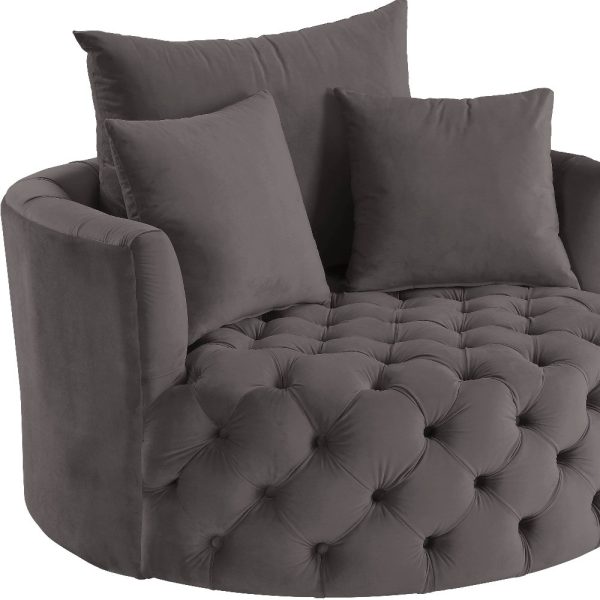 43" Gray Velvet Solid Color Swivel Barrel Chair - Image 4