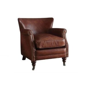 24" Dark Brown Top Grain Leather Wingback Chair