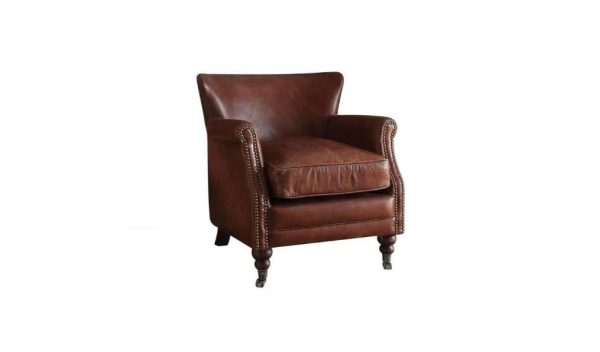 24" Dark Brown Top Grain Leather Wingback Chair