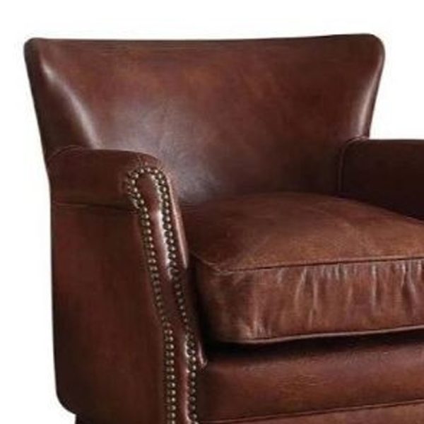 24" Dark Brown Top Grain Leather Wingback Chair - Image 3