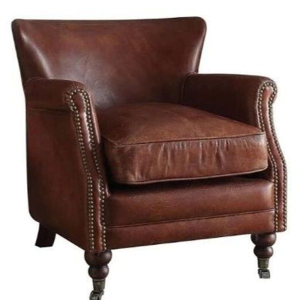 24" Dark Brown Top Grain Leather Wingback Chair - Image 4