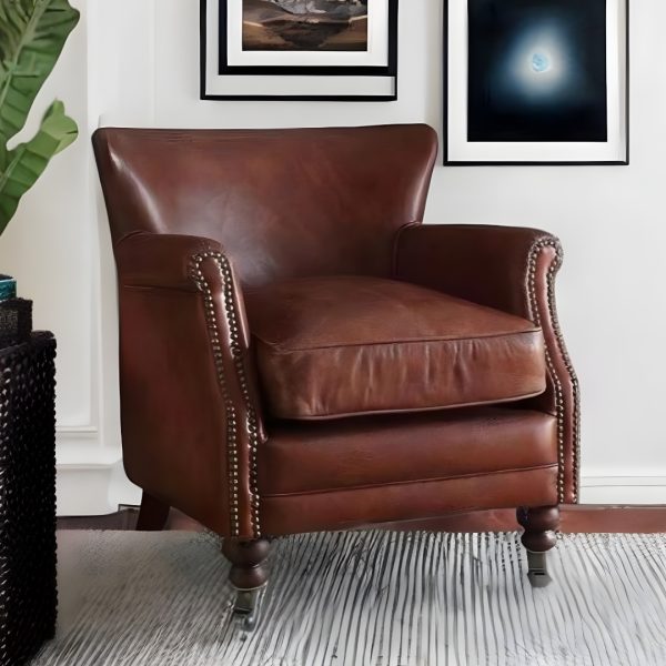 24" Dark Brown Top Grain Leather Wingback Chair - Image 2