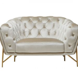 49" Beige And Gold Velvet Tufted Arm Chair