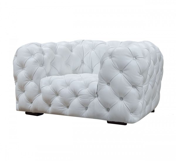 57" White And Black Top Grain Leather Tufted Chesterfield Chair - Image 2