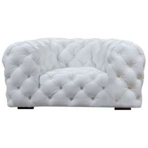 57" White And Black Top Grain Leather Tufted Chesterfield Chair