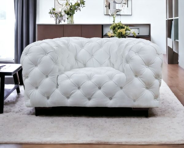 57" White And Black Top Grain Leather Tufted Chesterfield Chair - Image 3