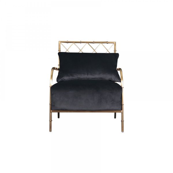 25" Black Velvet And Gold Solid Color Arm Chair - Image 2