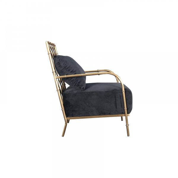 25" Black Velvet And Gold Solid Color Arm Chair - Image 3