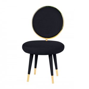 Set Of Two 21" Black Velvet And Black And Gold Solid Color Side Chair