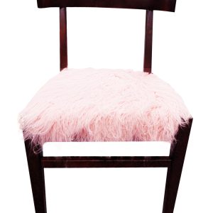 21" Blush Faux Fur And Dark Brown Solid Color Side Chair