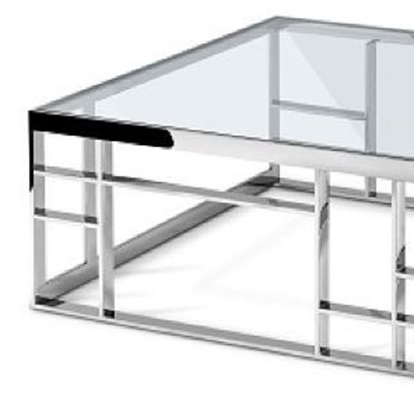 40" Silver And Clear Glass Square Coffee Table - Image 4