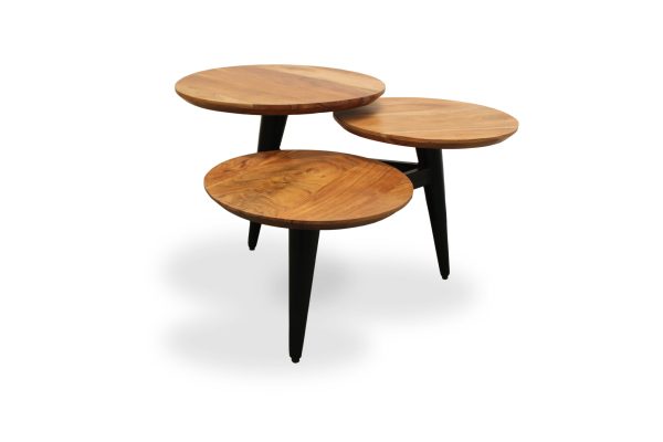 35" Black And Natural Brown Solid Wood Round Distressed Coffee Table - Image 3