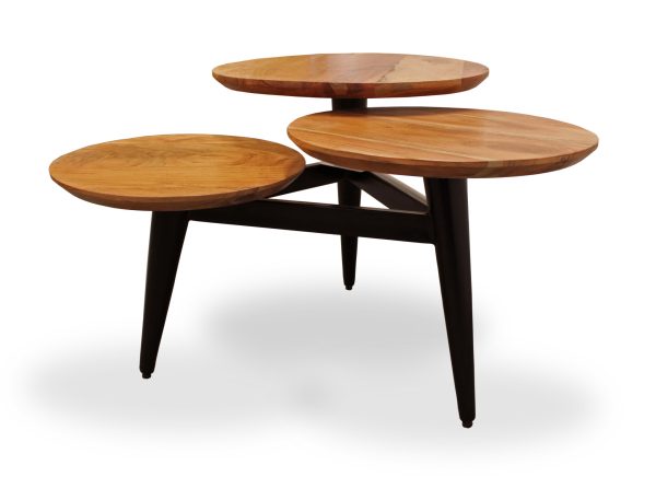 35" Black And Natural Brown Solid Wood Round Distressed Coffee Table - Image 4