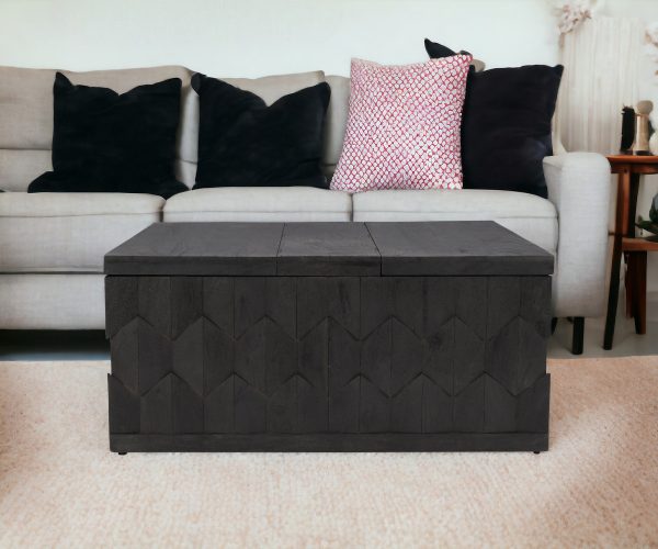 40" Dark Gray Solid Wood Square Distressed Coffee Table - Image 2