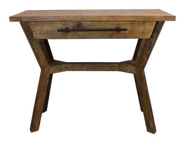 36" Natural Solid Wood Distressed A Frame Console Table And Drawers - Image 2