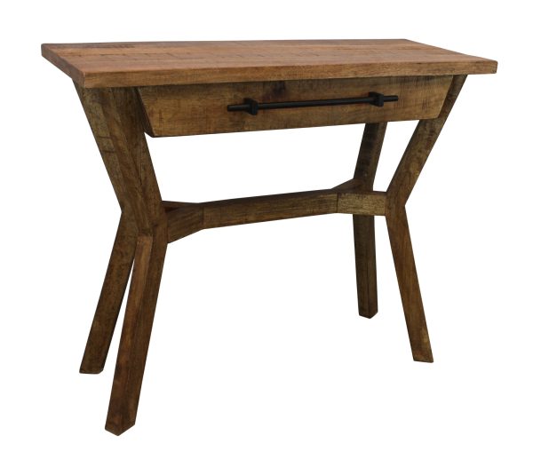 36" Natural Solid Wood Distressed A Frame Console Table And Drawers - Image 3